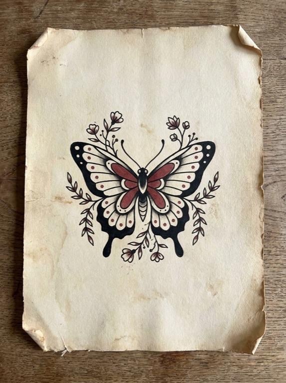 Flash sheet: butterfly with floral sprigs